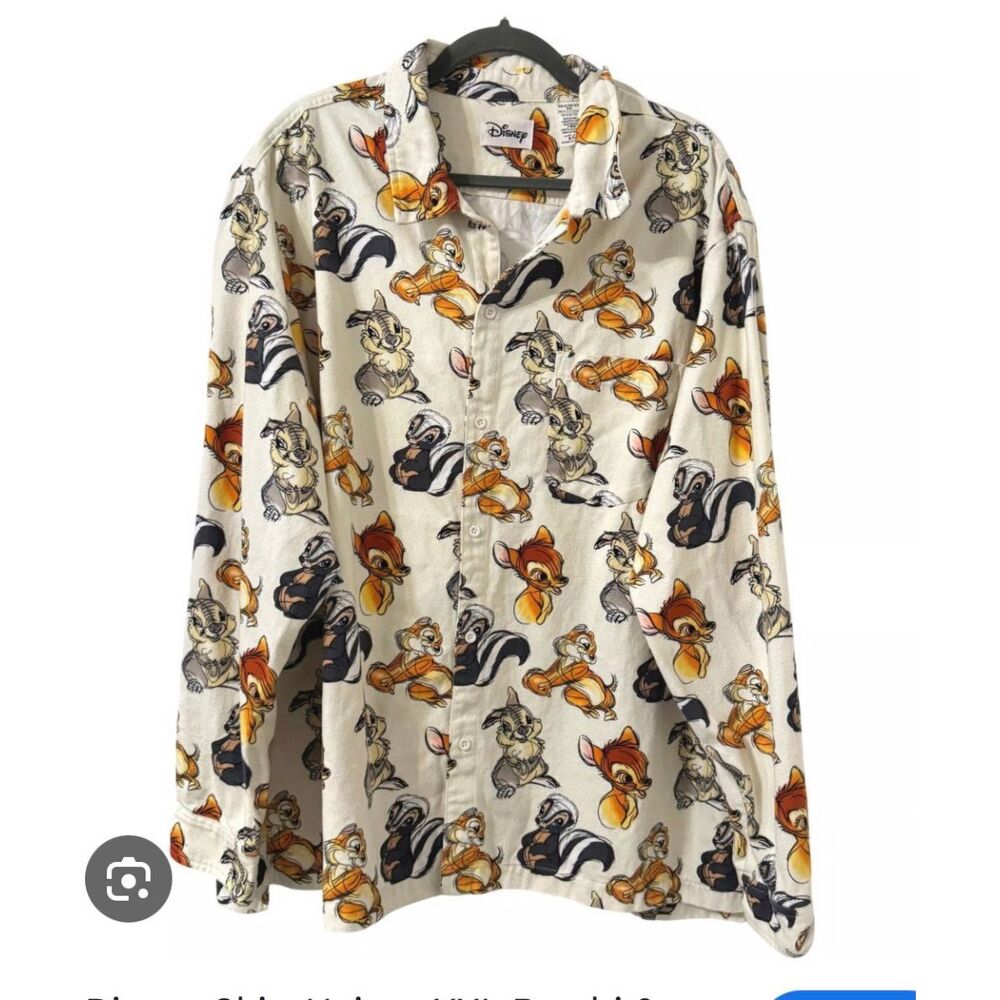 Disney Multicolor Bambi & Friends Cotton Long Sleeve Button Up Shirt Large NWT